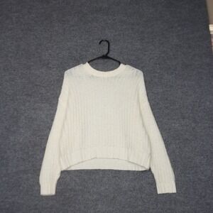 American Eagle Sweater Womens S Cream Knit Pullover Cropped Crewneck Soft